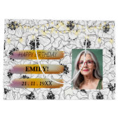 ハッピーバースデー光エレガント白黒パーティー ラージペーパーバッグ (裏面)