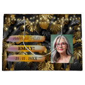 ハッピーバースデー光エレガント白黒パーティー ラージペーパーバッグ (正面)