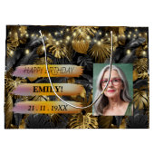 ハッピーバースデー光エレガント白黒パーティー ラージペーパーバッグ (裏面)