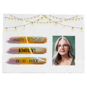 ハッピーバースデー光エレガント白黒パーティー ラージペーパーバッグ (裏面)