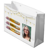 ハッピーバースデー光エレガント白黒パーティー ラージペーパーバッグ (正面アングル)