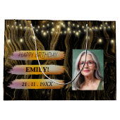 ハッピーバースデー光エレガント白黒パーティー ラージペーパーバッグ (裏面)