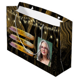 ハッピーバースデー光エレガント白黒パーティー ラージペーパーバッグ