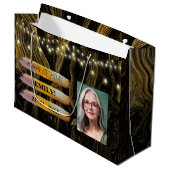 ハッピーバースデー光エレガント白黒パーティー ラージペーパーバッグ (正面アングル)