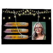 ハッピーバースデー光エレガント白黒パーティー ラージペーパーバッグ (裏面)