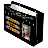 ハッピーバースデー光エレガント白黒パーティー ラージペーパーバッグ (正面アングル)