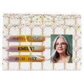 ハッピーバースデー光エレガント白黒パーティー ラージペーパーバッグ (裏面)