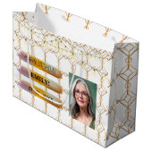 ハッピーバースデー光エレガント白黒パーティー ラージペーパーバッグ (正面アングル)