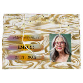 ハッピーバースデー光エレガント白黒パーティー ラージペーパーバッグ (正面)