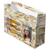 ハッピーバースデー光エレガント白黒パーティー ラージペーパーバッグ (正面アングル)