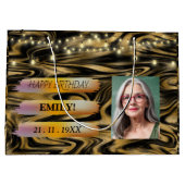 ハッピーバースデー光エレガント白黒パーティー ラージペーパーバッグ (裏面)