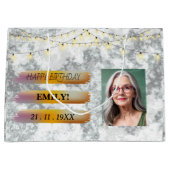 ハッピーバースデー光エレガント白黒パーティー ラージペーパーバッグ (正面)