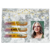 ハッピーバースデー光エレガント白黒パーティー ラージペーパーバッグ (裏面)