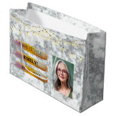 ハッピーバースデー光エレガント白黒パーティー ラージペーパーバッグ (正面アングル)