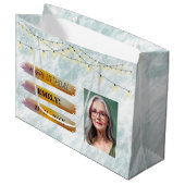 ハッピーバースデー光エレガント白黒パーティー ラージペーパーバッグ (正面アングル)