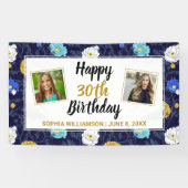 ハッピーバースデー写真かわいらしフローラ任意の年カスタム間 横断幕 (横)