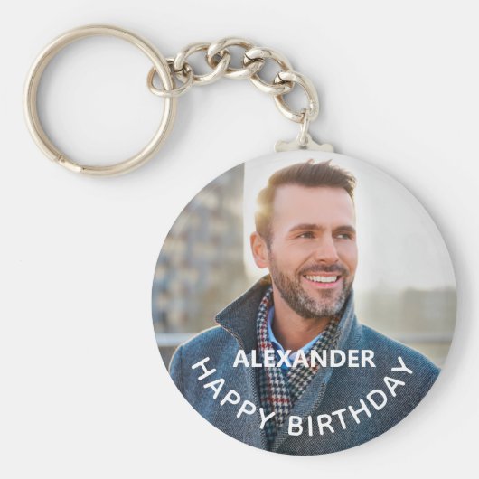 ハッピーバースデー写真の個人用設定 キーホルダー (正面)