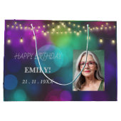 ハッピーバースデー写真エレガント黒ピンクパーティー ラージペーパーバッグ (裏面)