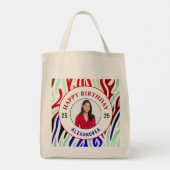 ハッピーバースデー写真カラフルのパーマストライプナライズ トートバッグ (裏面)