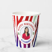 ハッピーバースデー写真カラフルのパーマストライプナライズ 紙コップ (裏面)