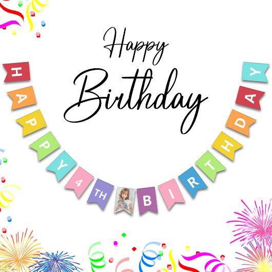 ハッピーバースデー写真カラフル時代 バンティングフラッグ