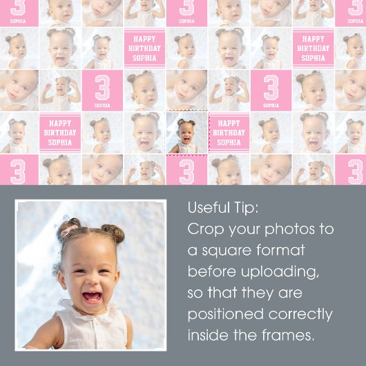 ハッピーバースデー写真コラージュ任意の年齢ピンク白 ラッピングペーパー