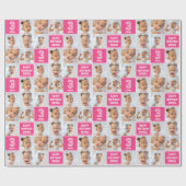 ハッピーバースデー写真コラージュ任意の年齢ピンク白 ラッピングペーパー (フラット)