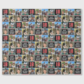 ハッピーバースデー写真コラージュ任意の年齢赤黒 ラッピングペーパー (フラット)