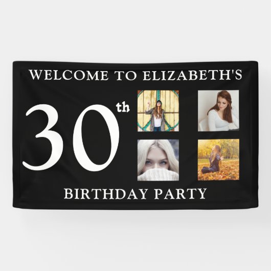 ハッピーバースデー写真パーティー白黒 横断幕 (横)