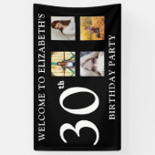 ハッピーバースデー写真パーティー白黒 横断幕 (縦)