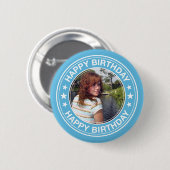 ハッピーバースデー写真フレーム（青） 缶バッジ (正面&裏面)