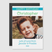 ハッピーバースデー写真名blue magnetic card マグネット招待状 (正面/裏面)