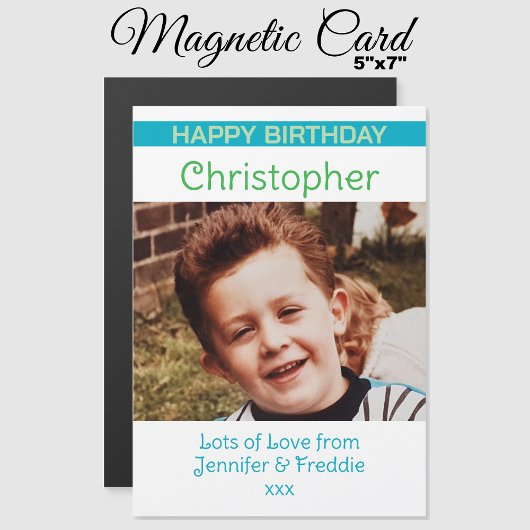 ハッピーバースデー写真名blue magnetic card マグネット招待状