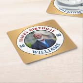 ハッピーバースデー写真50th Fifty モダン Personalize スクエアペーパーコースター (アングル)