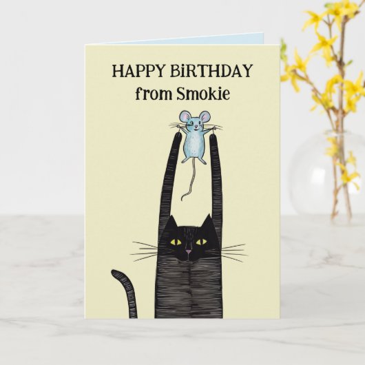 ハッピーバースデー前猫黒猫 カード (黄色い花)