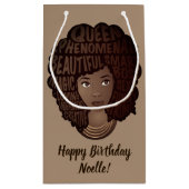 ハッピーバースデー励まし黒人女性ライトブラウン スモールペーパーバッグ (裏面)