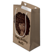 ハッピーバースデー励まし黒人女性ライトブラウン スモールペーパーバッグ (正面アングル)