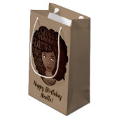 ハッピーバースデー励まし黒人女性ライトブラウン スモールペーパーバッグ (裏面アングル)