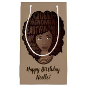 ハッピーバースデー励まし黒人女性ライトブラウン スモールペーパーバッグ (正面)
