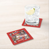 ハッピーバースデー動物のスポーツファンが風刺画を振る スクエアペーパーコースター (インサイチュ)