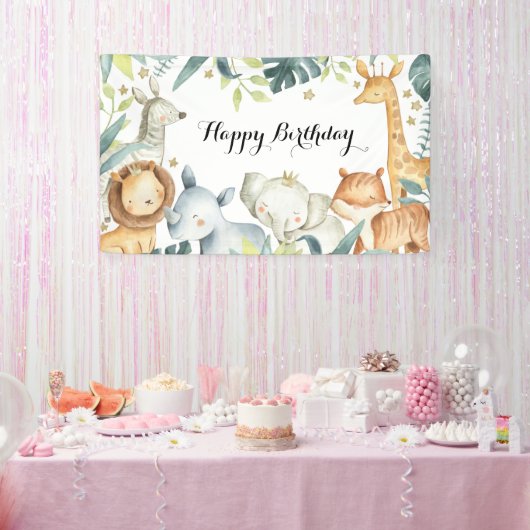 ハッピーバースデー動物バナー 横断幕 (パーティー)
