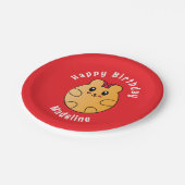 ハッピーバースデー動物漫画パーソナライズされた赤 ペーパープレート (アングル)