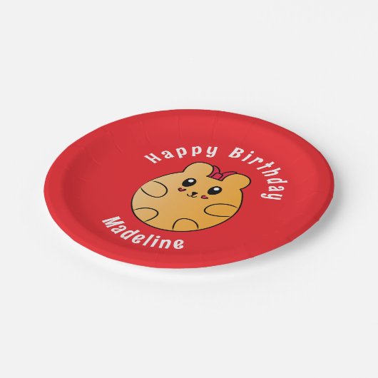 ハッピーバースデー動物漫画パーソナライズされた赤 ペーパープレート (アングル)