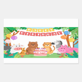 ハッピーバースデー動物長方形シール 長方形シール