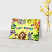 ハッピーバースデー動物 カード (黄色い花)