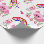 ハッピーバースデー包装紙ピンクピッグ ラッピングペーパー (角)