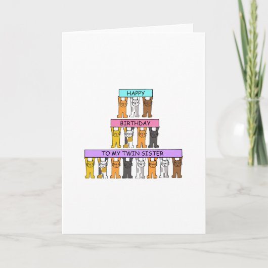 ハッピーバースデー双子の姉妹の猫漫画 カード (正面)
