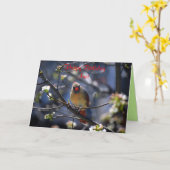 ハッピーバースデー叔母メス(鳥)ショウジョウコウカンチョウ カード (黄色い花)