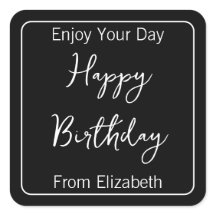 ハッピーバースデー名と送信者名（白黒）