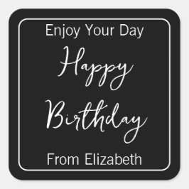 ハッピーバースデー名と送信者名（白黒） スクエアシール